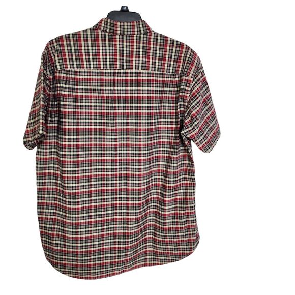 Mens Shirt Size XL Button Front Plaid Tan Red Blue Short Sleeve Collared Pocket - Picture 2 of 10